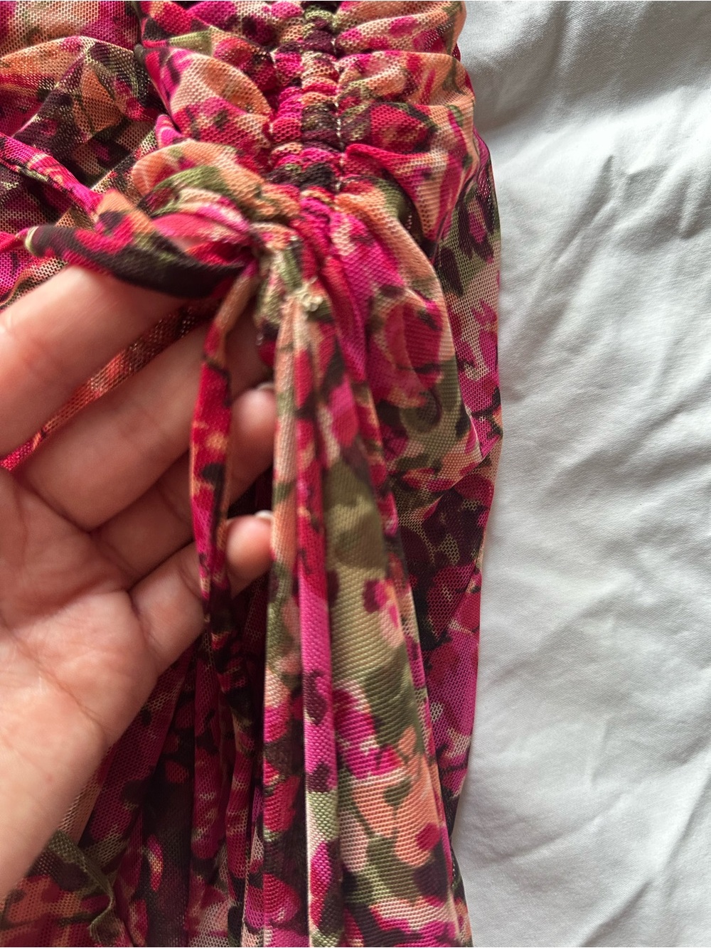 MISA Los Angeles Romantic One Shoulder Ruched Maxi Dress Floral Pink XXS - Picture 5 of 13
